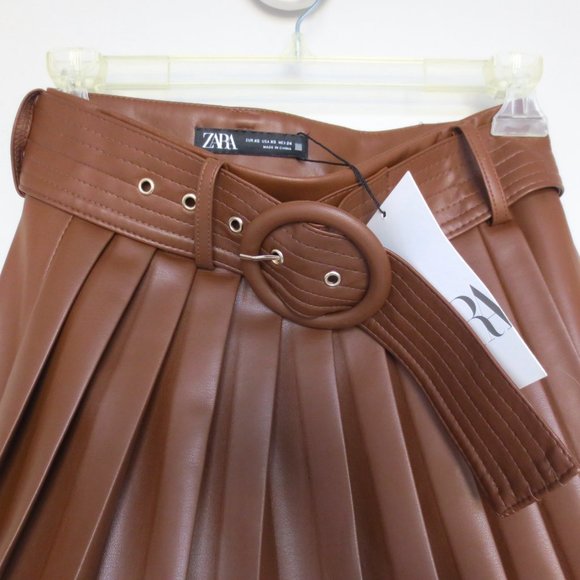 NWT ZARA PLEATED FAUX LEATHER SKIRT WHISKY 3046/328 - Picture 13 of 13